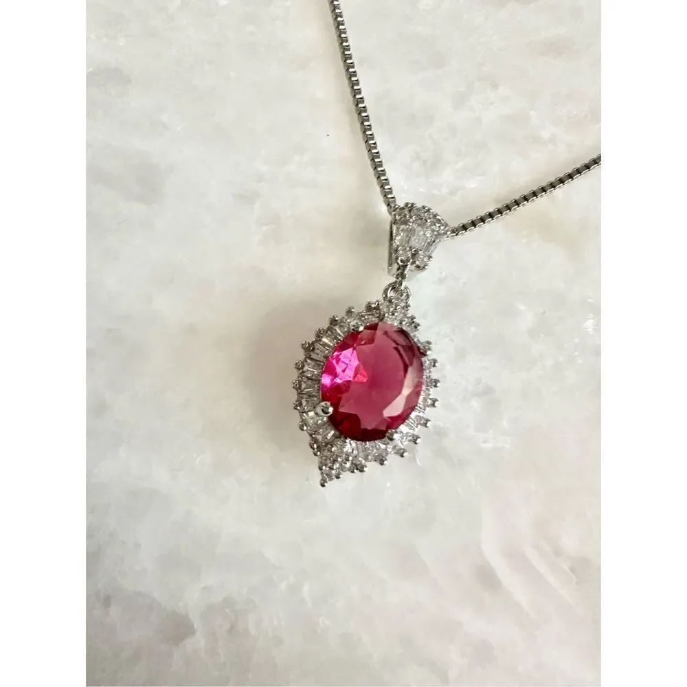 Pink ruby oval cut cubic zirconia necklace